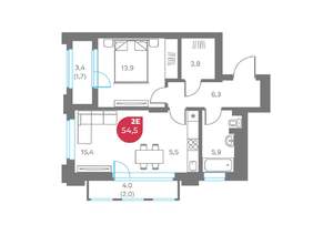 2-к квартира, вторичка, 55м2, 6/9 этаж