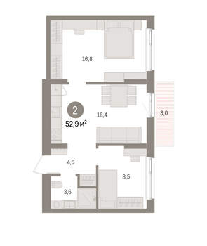 2-к квартира, вторичка, 53м2, 9/11 этаж