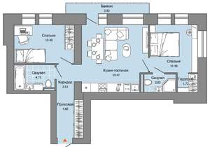 2-к квартира, вторичка, 58м2, 3/8 этаж