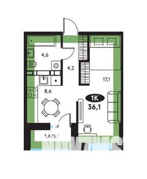 1-к квартира, вторичка, 36м2, 4/25 этаж