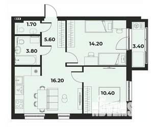 3-к квартира, вторичка, 54м2, 8/15 этаж
