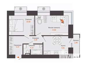2-к квартира, вторичка, 48м2, 3/8 этаж