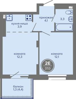2-к квартира, вторичка, 37м2, 13/26 этаж