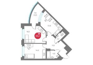 2-к квартира, вторичка, 65м2, 6/9 этаж