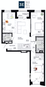 3-к квартира, вторичка, 93м2, 2/9 этаж