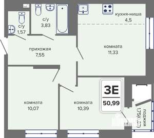 3-к квартира, вторичка, 51м2, 7/14 этаж