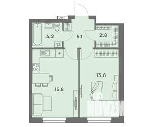 2-к квартира, вторичка, 42м2, 21/25 этаж