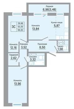 3-к квартира, вторичка, 67м2, 4/16 этаж