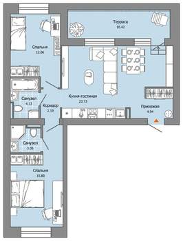 2-к квартира, вторичка, 69м2, 8/8 этаж