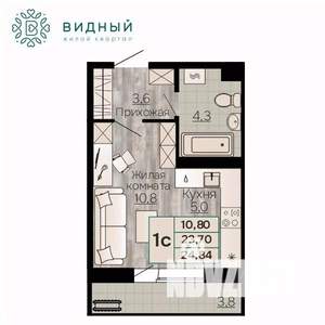 1-к квартира, вторичка, 25м2, 4/8 этаж