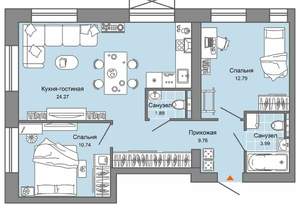 2-к квартира, вторичка, 63м2, 8/9 этаж