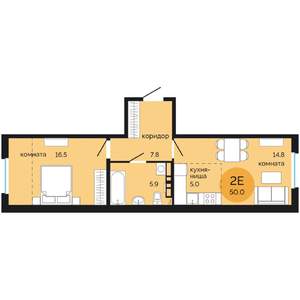 2-к квартира, вторичка, 50м2, 6/17 этаж