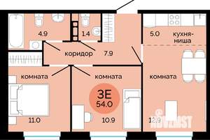 3-к квартира, вторичка, 54м2, 7/7 этаж