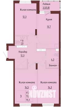 3-к квартира, строящийся дом, 77м2, 5/9 этаж