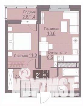 2-к квартира, вторичка, 40м2, 14/16 этаж