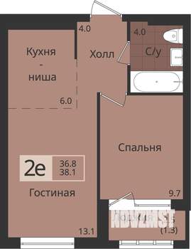 2-к квартира, вторичка, 38м2, 4/4 этаж