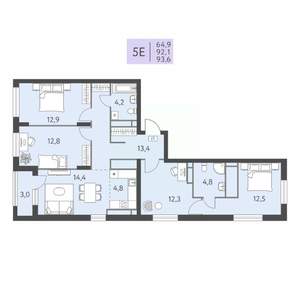 5-к квартира, строящийся дом, 94м2, 22/22 этаж