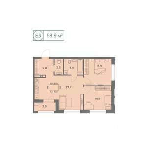 3-к квартира, вторичка, 59м2, 1/25 этаж