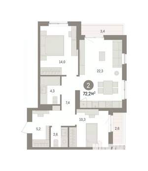 2-к квартира, вторичка, 72м2, 13/16 этаж