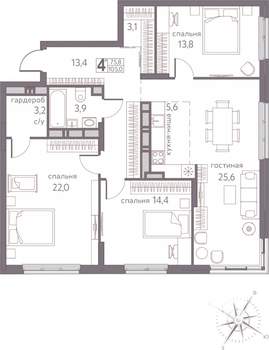 4-к квартира, строящийся дом, 105м2, 18/20 этаж