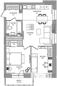 3-к квартира, вторичка, 58м2, 3/10 этаж