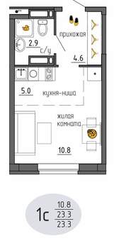 Студия квартира, строящийся дом, 23м2, 20/25 этаж