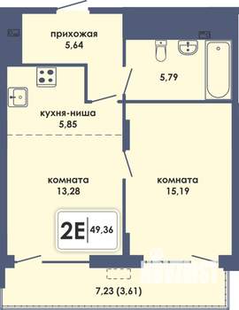 2-к квартира, вторичка, 49м2, 1/10 этаж