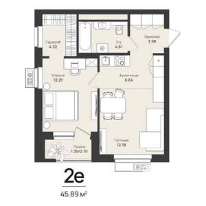 2-к квартира, строящийся дом, 46м2, 15/16 этаж