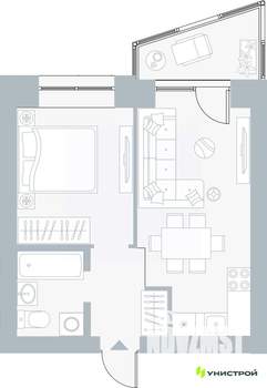 1-к квартира, вторичка, 36м2, 2/5 этаж
