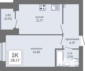 1-к квартира, вторичка, 38м2, 6/7 этаж