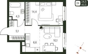Студия квартира, строящийся дом, 41м2, 2/20 этаж