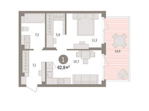 1-к квартира, вторичка, 63м2, 1/11 этаж