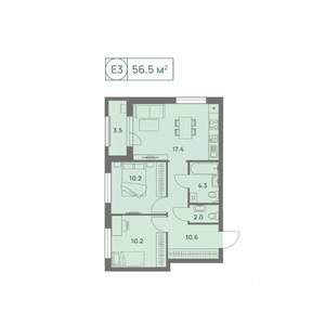 3-к квартира, вторичка, 57м2, 3/25 этаж