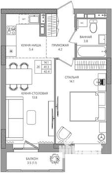 2-к квартира, вторичка, 42м2, 5/8 этаж