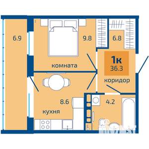 1-к квартира, вторичка, 36м2, 10/10 этаж