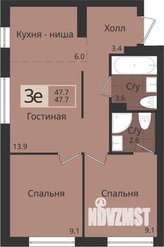3-к квартира, вторичка, 48м2, 3/4 этаж