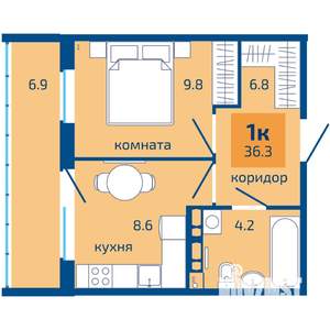 1-к квартира, вторичка, 36м2, 2/10 этаж