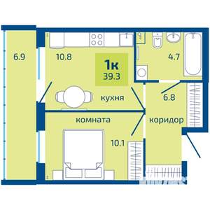 1-к квартира, вторичка, 39м2, 1/10 этаж