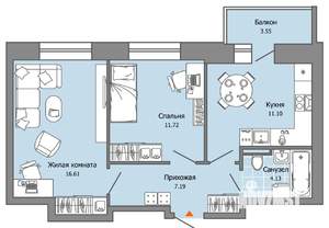 2-к квартира, вторичка, 47м2, 5/8 этаж