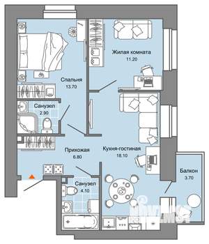 2-к квартира, вторичка, 58м2, 8/8 этаж