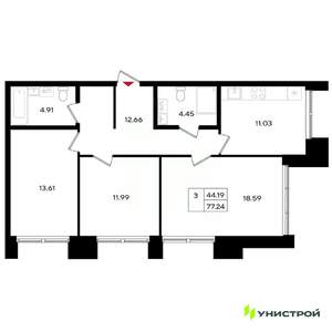 3-к квартира, вторичка, 77м2, 5/25 этаж