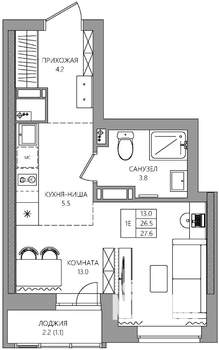 Студия квартира, вторичка, 28м2, 20/22 этаж