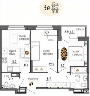 3-к квартира, вторичка, 52м2, 4/25 этаж