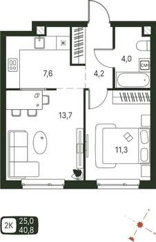 Студия квартира, строящийся дом, 41м2, 2/20 этаж