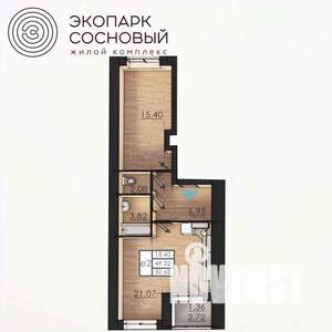 1-к квартира, вторичка, 49м2, 1/4 этаж