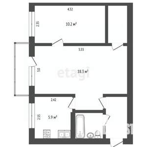2-к квартира, вторичка, 43м2, 4/5 этаж