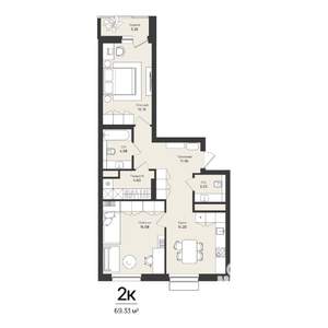2-к квартира, строящийся дом, 69м2, 13/16 этаж