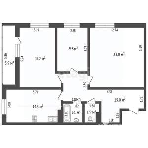 3-к квартира, вторичка, 87м2, 7/25 этаж