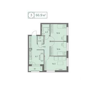 3-к квартира, вторичка, 67м2, 22/25 этаж