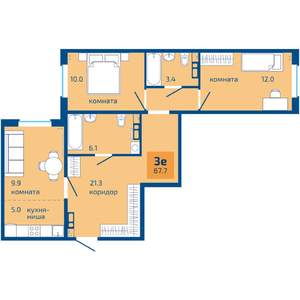 3-к квартира, вторичка, 68м2, 6/8 этаж